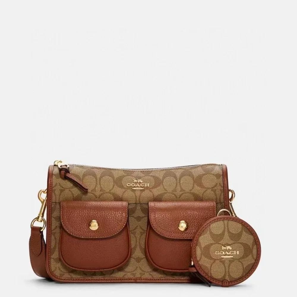 Coach C5675 Pennie Crossbody With Coin Case In Signature Canvas Khaki - Picture 6 of 6